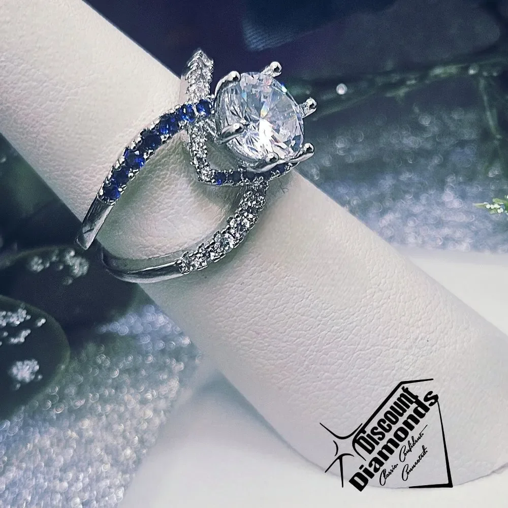White and Blue Sapphire Cocktail Ring on 925 Sterling Silver